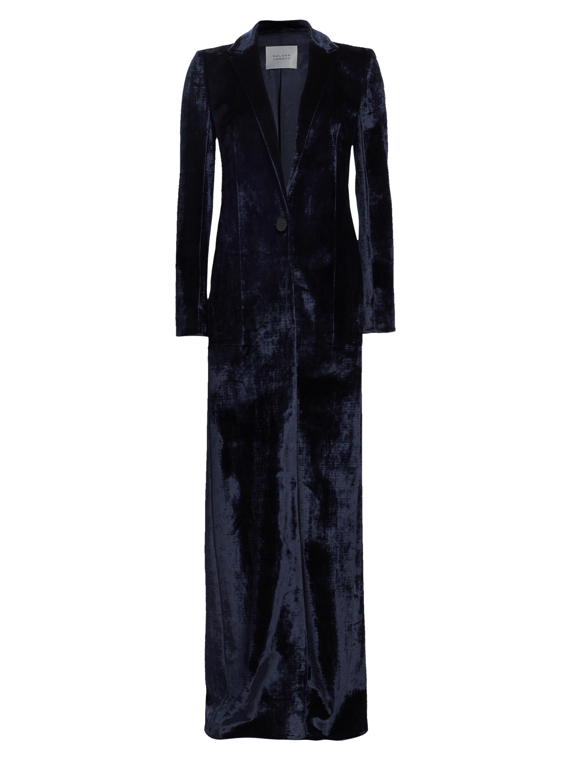 Galvan Women's Crushed Velvet Floor-Length Coat - Midnight