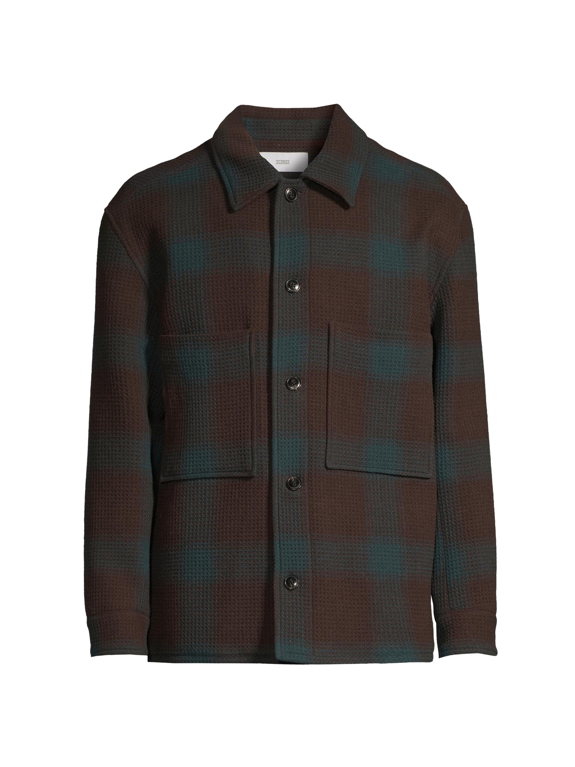 Closed Men's Plaid Waffle Knit Shacket - Fern Green
