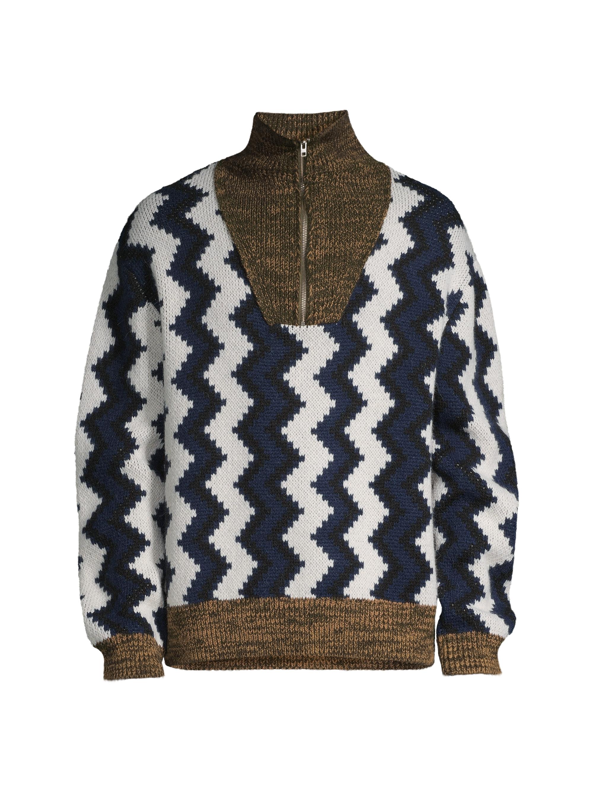 Closed Men's Zig-Zag Alpaca-Blend Half-Zip Sweater - Smokey Blue