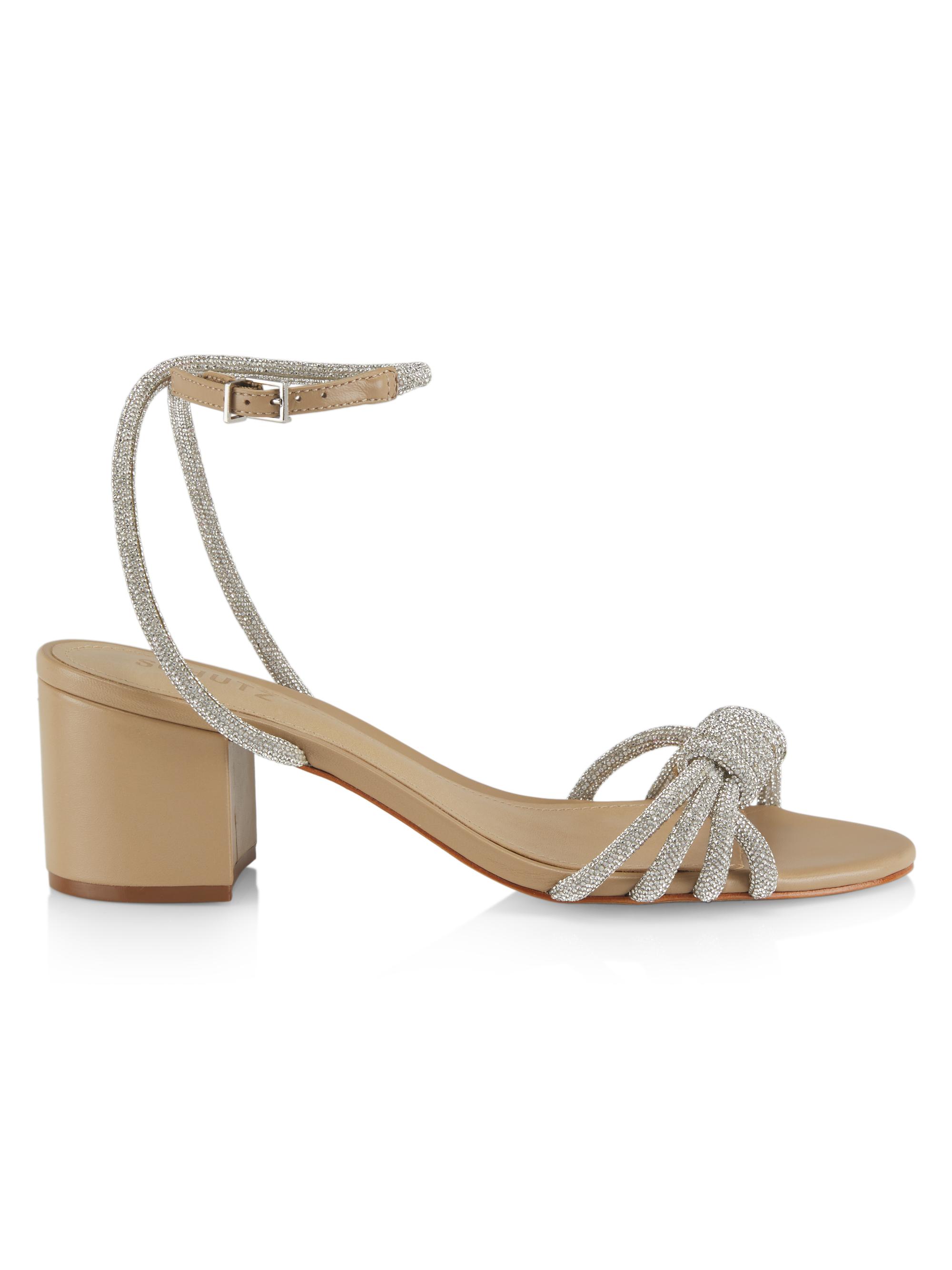 Schutz Women's Jewel 63MM Crystal-Embellished Leather Sandals - Crystal Light Tan