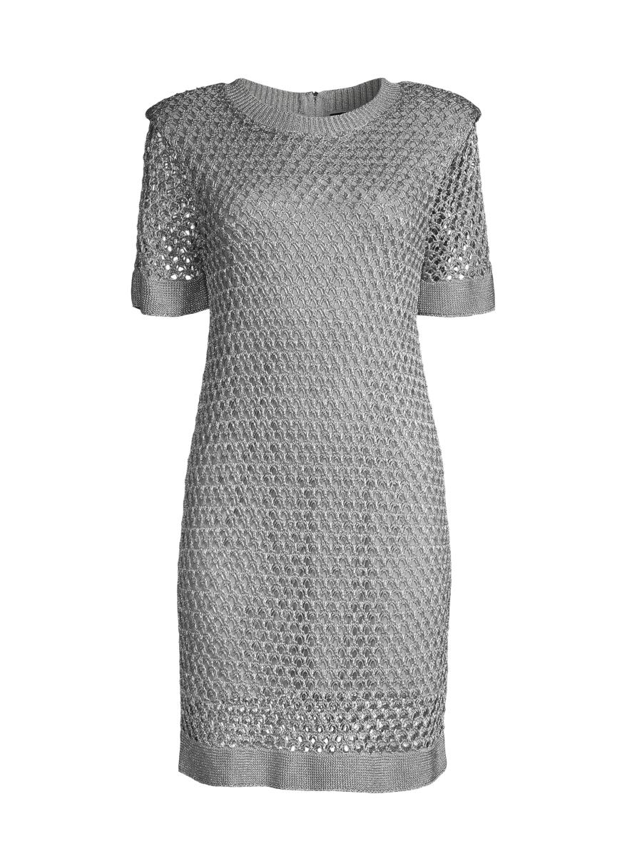 Milly Sinclair Metallic Crochet Short-Sleeve Minidress
