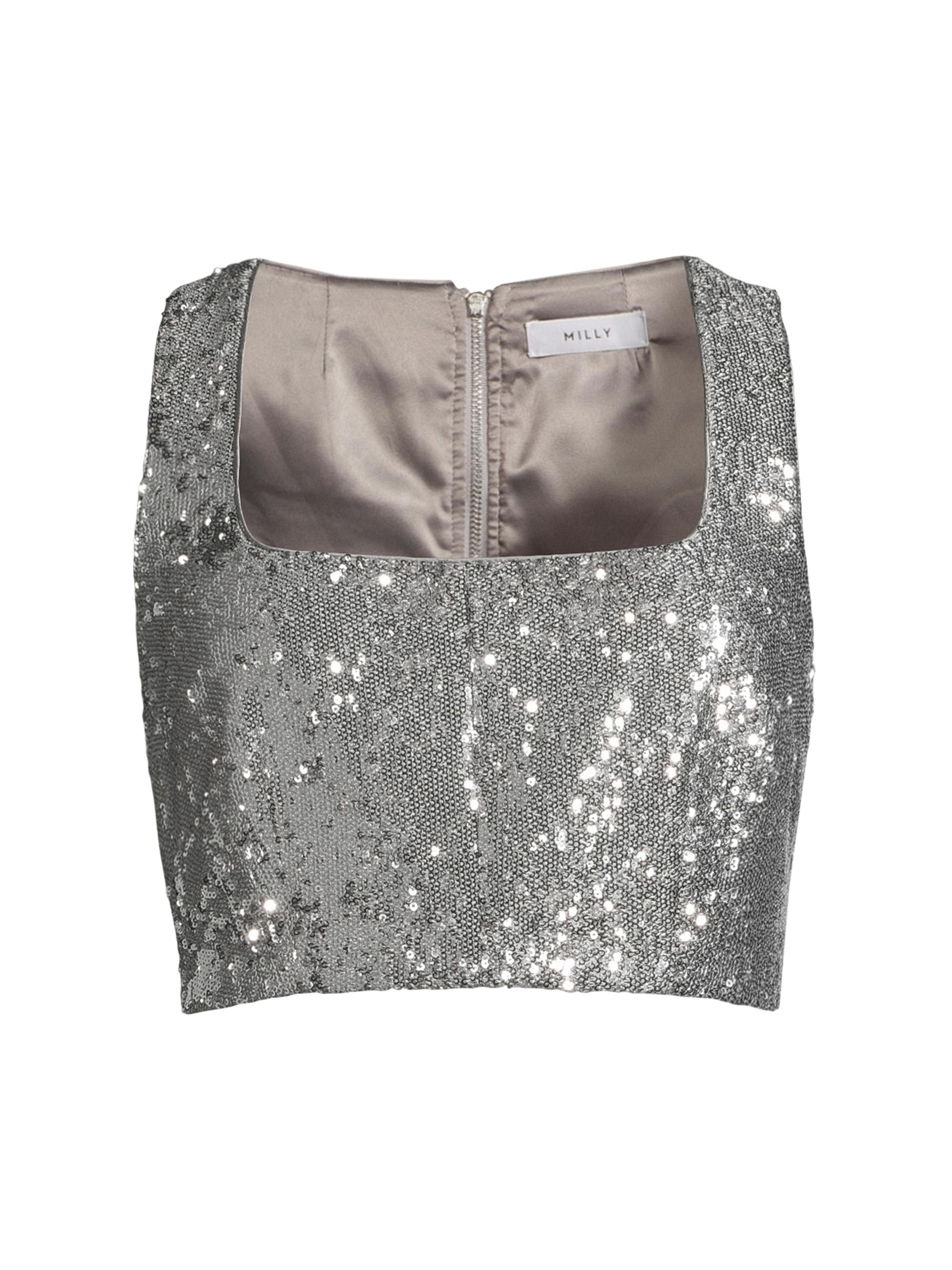 Milly Women's Nickie Sequin Crop Top - Silver