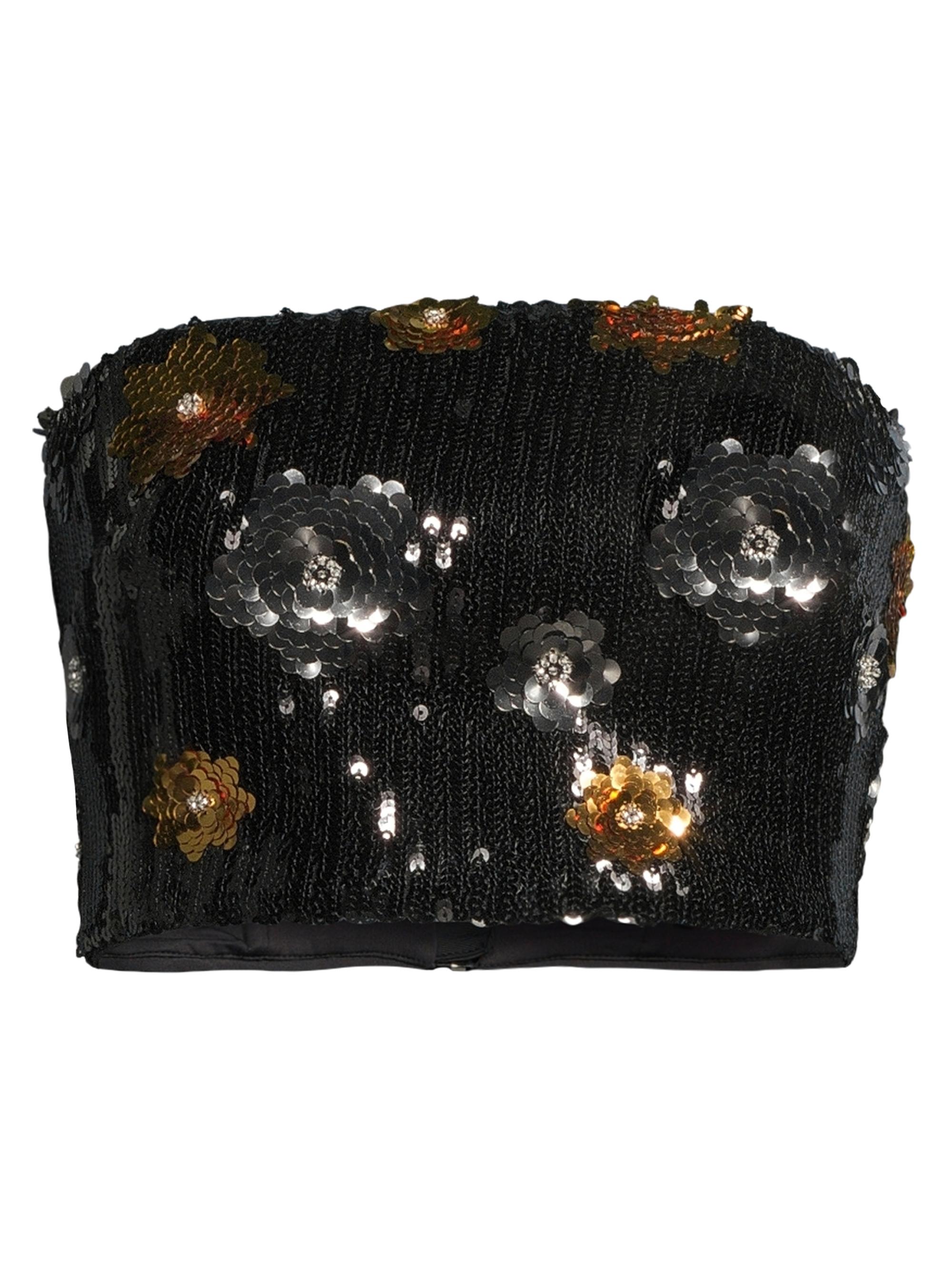 Milly Women's 3D Floral Sequins Crop Tube Top - Black Multi