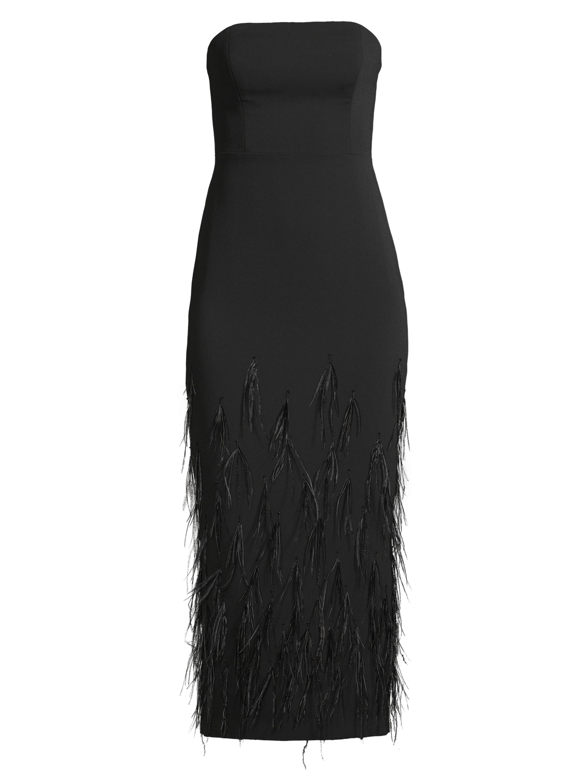 Milly Women's Shai Strapless Feather Midi-Dress - Black
