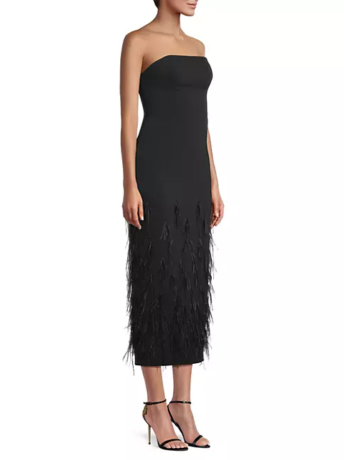 Shop Milly Shai Strapless Feather Midi-Dress | Saks Fifth Avenue