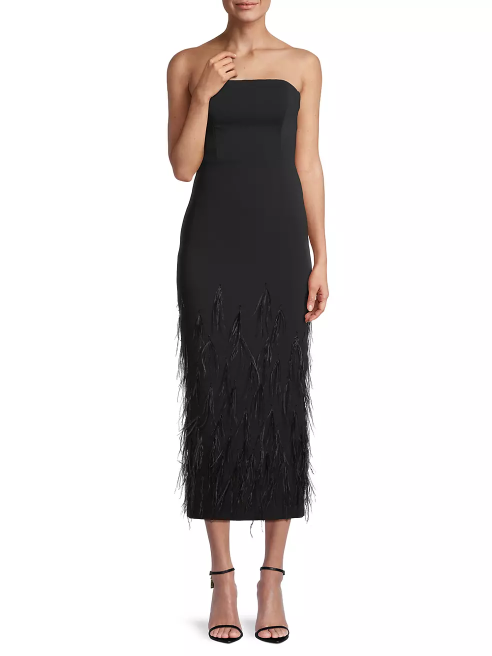 Shop Milly Shai Strapless Feather Midi-Dress | Saks Fifth Avenue