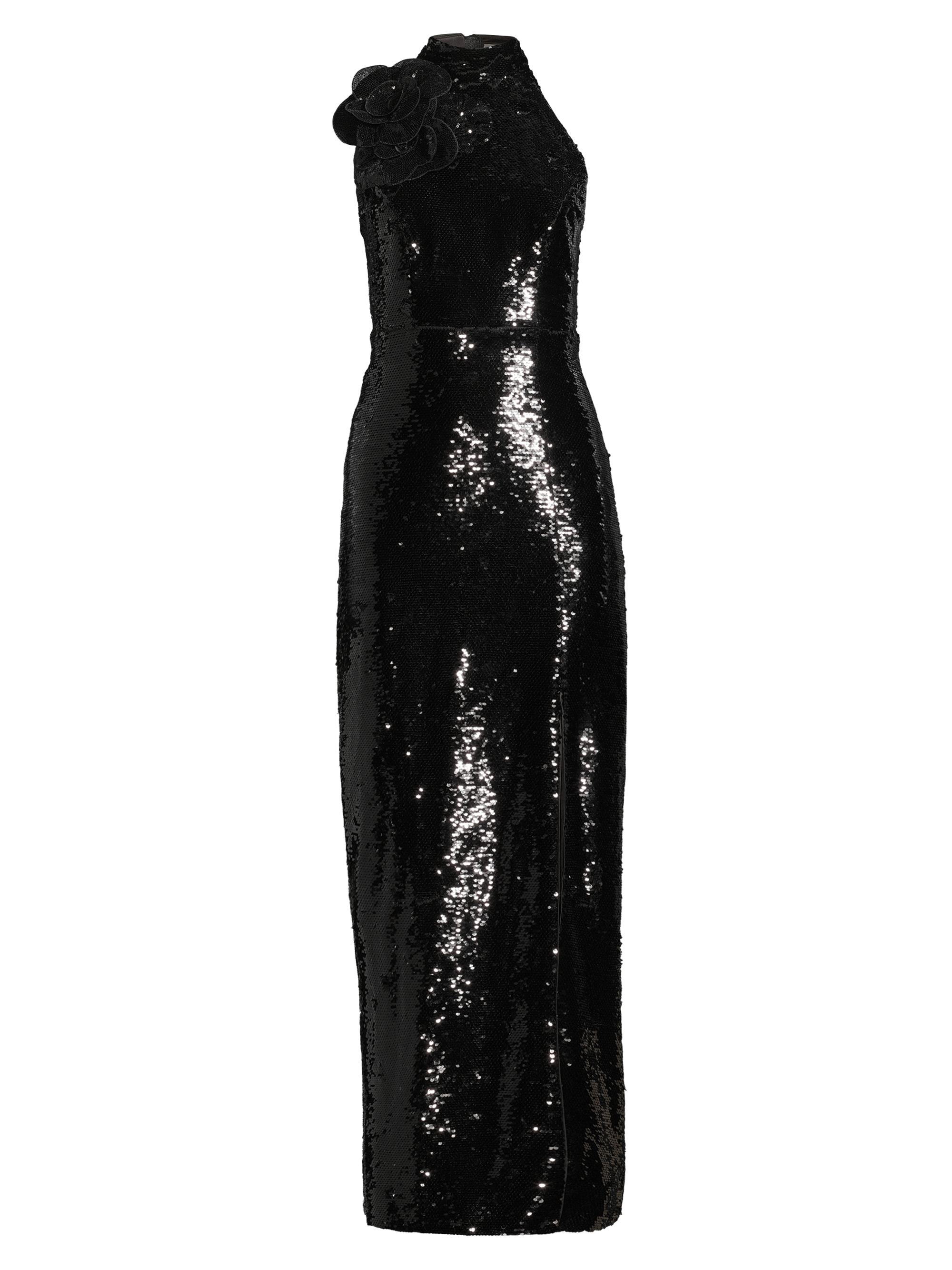 Milly Women's Sabine Sequined Rosette Column Gown - Black