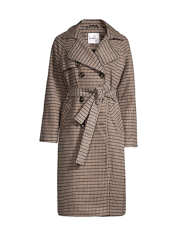 Shop Sam Edelman Plaid Belted Double-Breasted Trench Coat Shop Sam Edelman Plaid Belted Double-Breasted Trench Coat