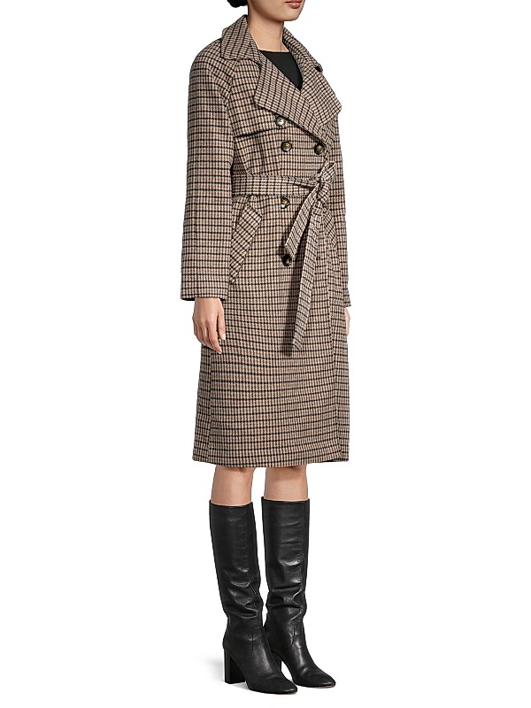 Shop Sam Edelman Plaid Belted Double-Breasted Trench Coat Shop Sam Edelman Plaid Belted Double-Breasted Trench Coat