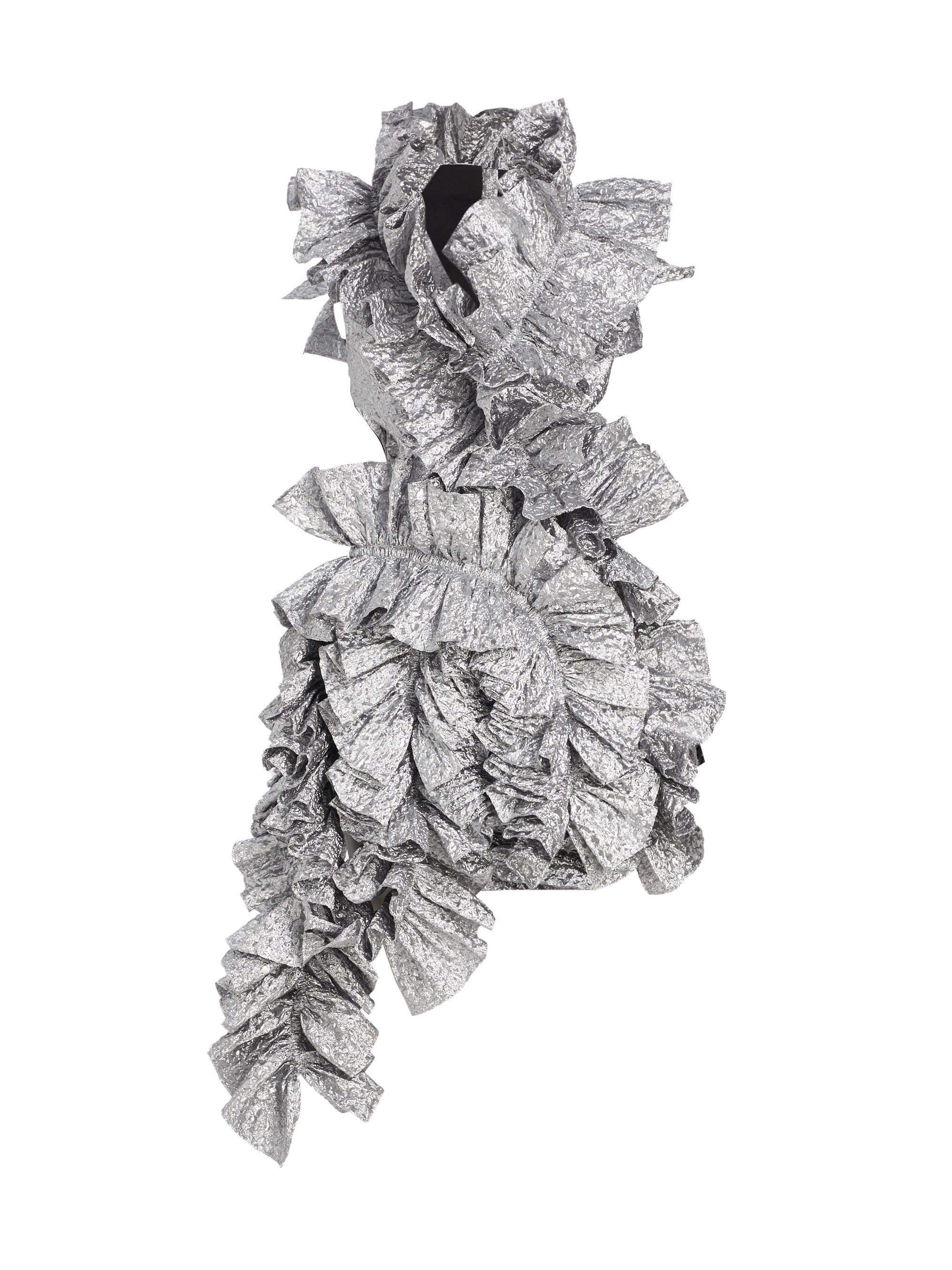 Aknvas Women's Olive Ruffled Lamé Minidress - Sterling