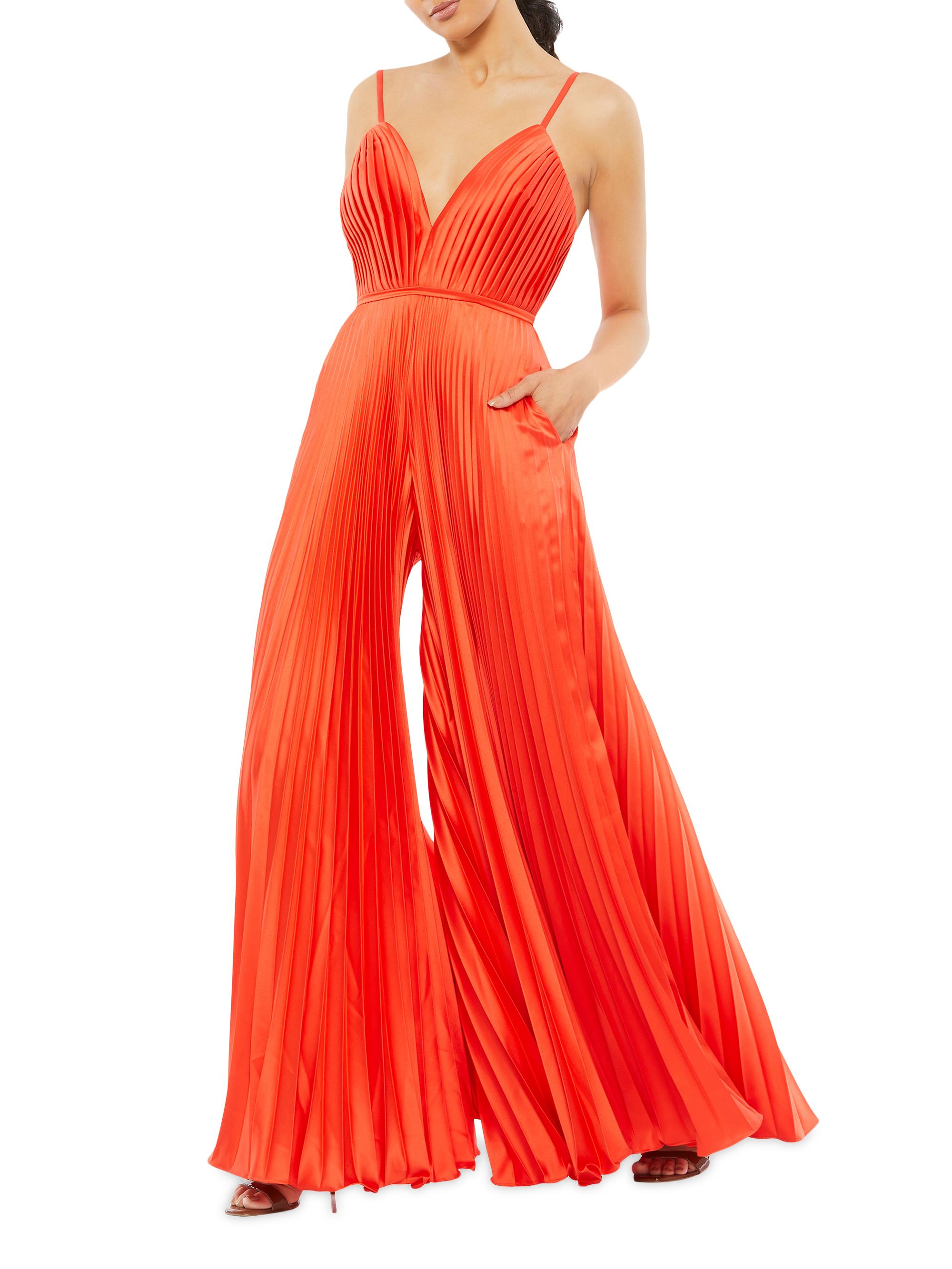 Mac Duggal Women's Ieena Pleated Satin Wide-Leg Jumpsuit - Tangerine