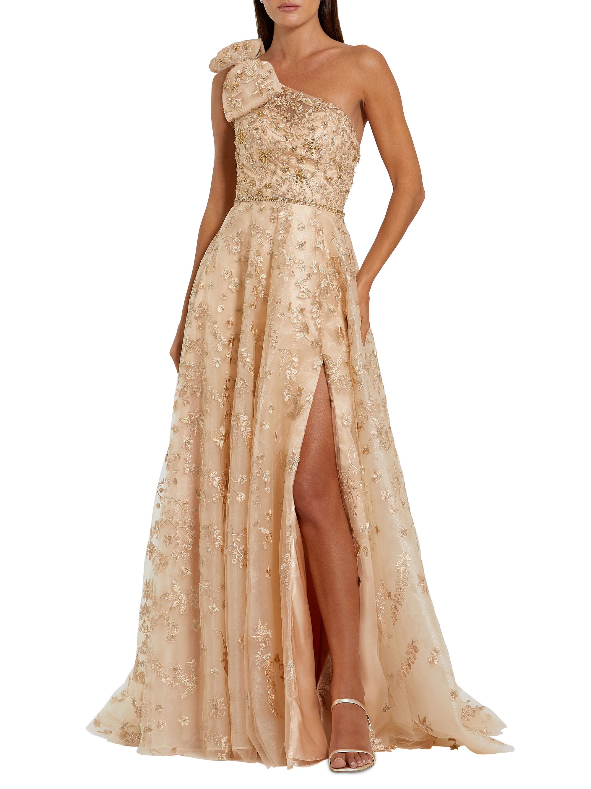 Mac Duggal Women's Asymmetric Embellished Tulle A-Line Gown - Champagne