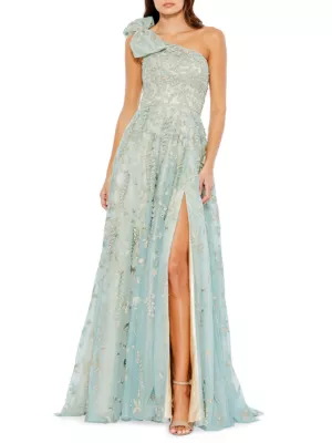 Shop Mac Duggal Asymmetric Embellished Tulle A-Line Gown | Saks Fifth Avenue