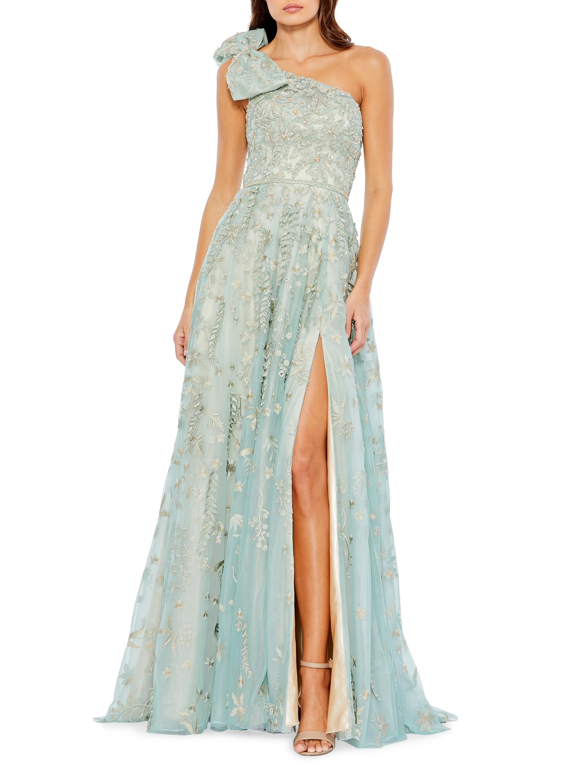 Mac Duggal Women's Asymmetric Embellished Tulle A-Line Gown - Sage