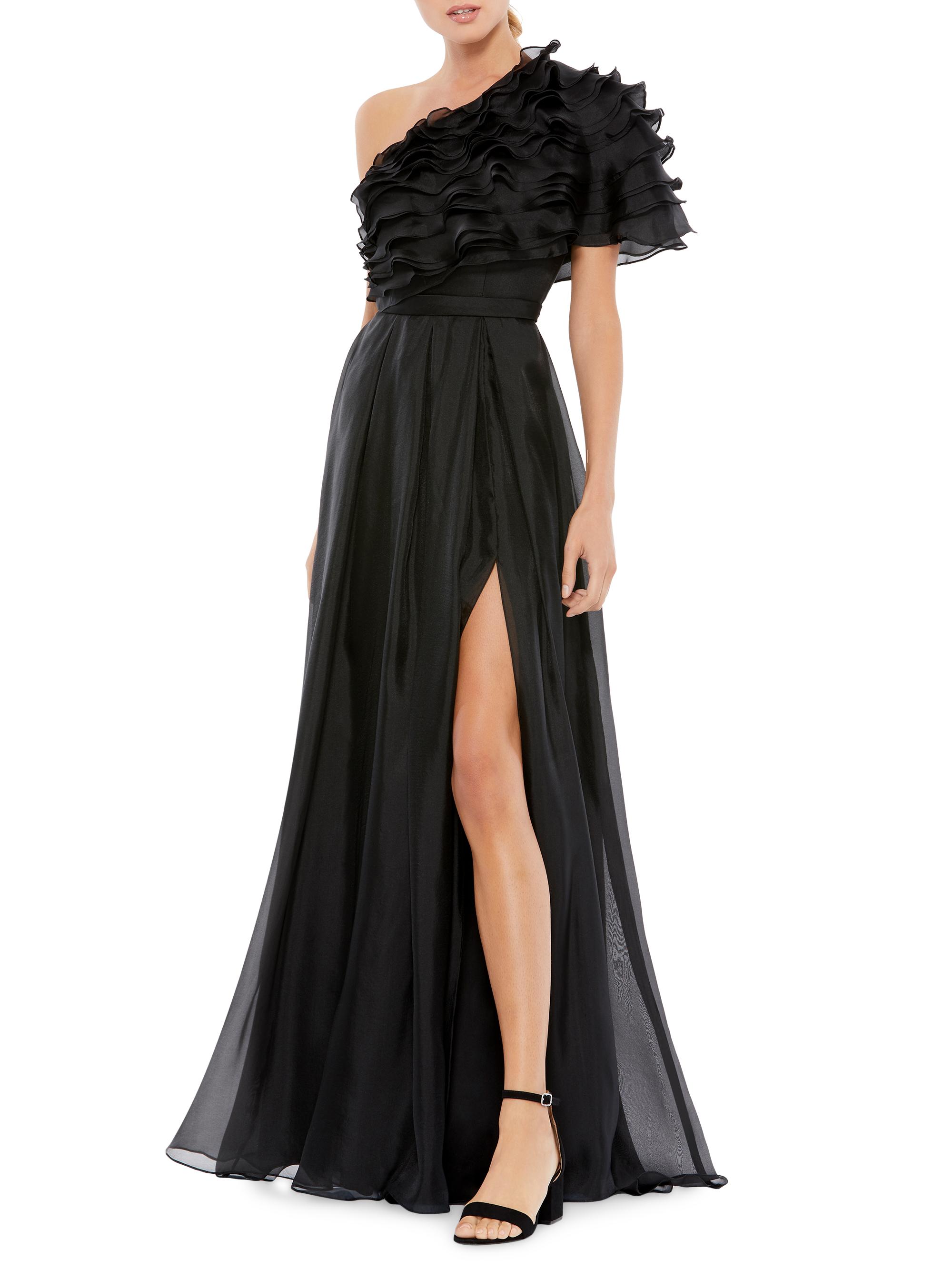 Mac Duggal Women's Ieena Asymmetric Ruffled Chiffon Gown - Black