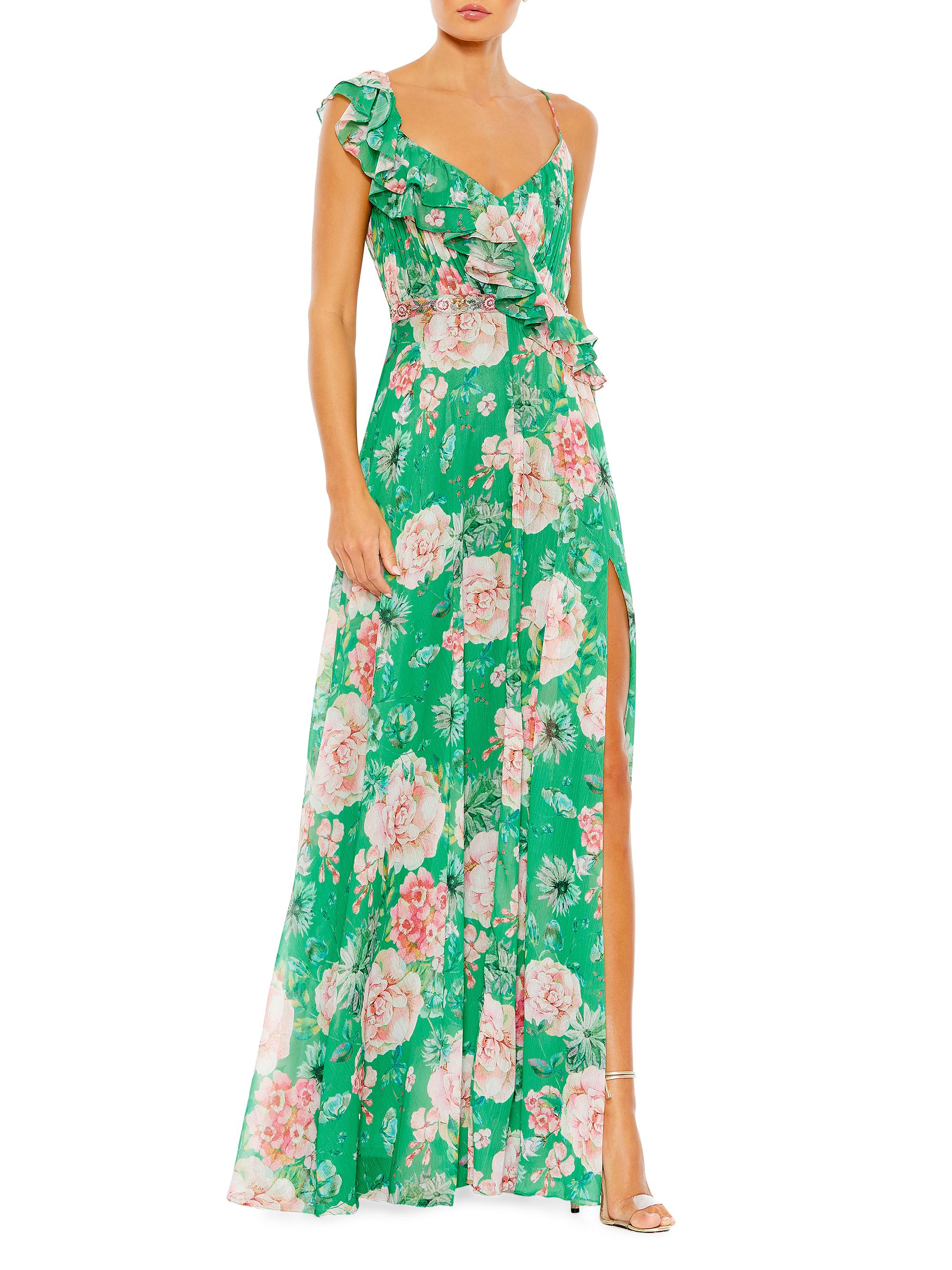 Mac Duggal Women's Floral Ruffled Crepe Gown - Green Multi