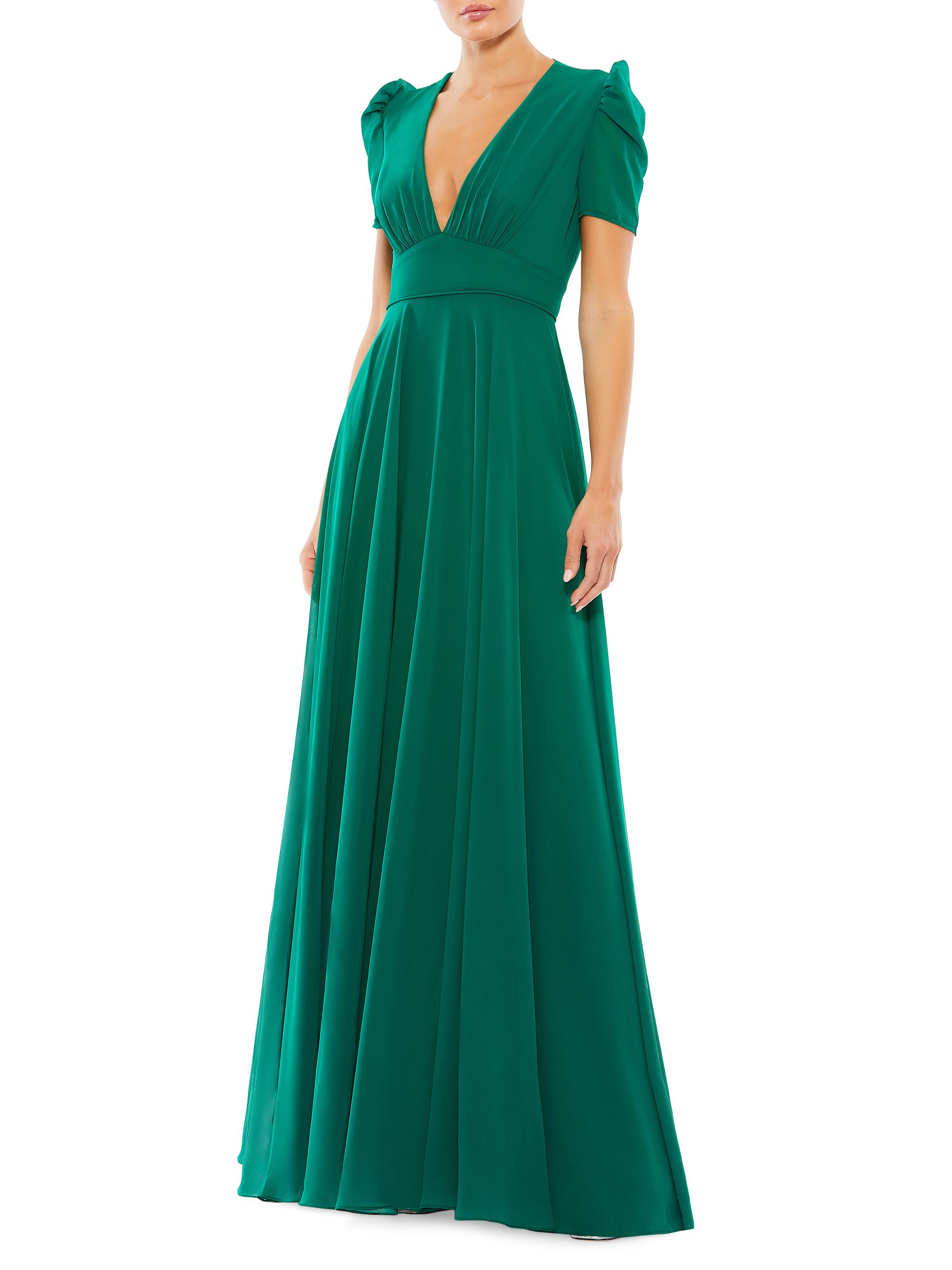 Mac Duggal Women's Puffed-Sleeve A-Line Gown - Empress Green