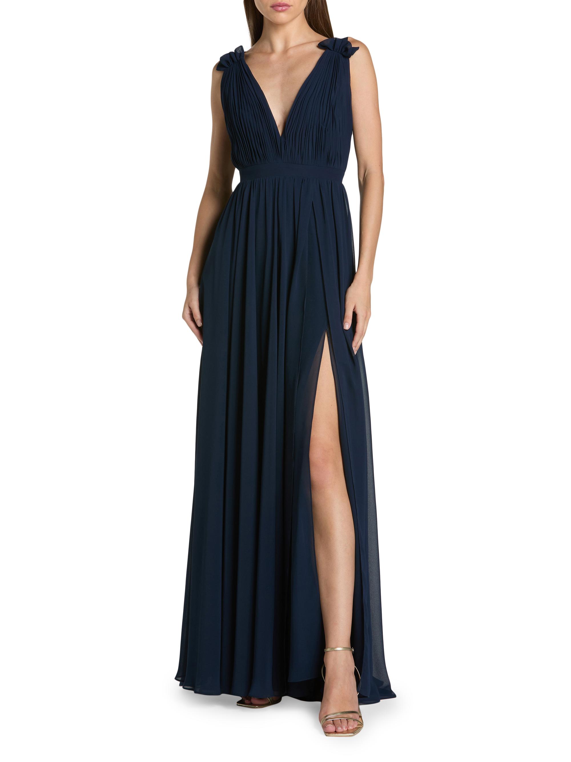 Mac Duggal Women's Ieena Pleated Chiffon Gown - Navy