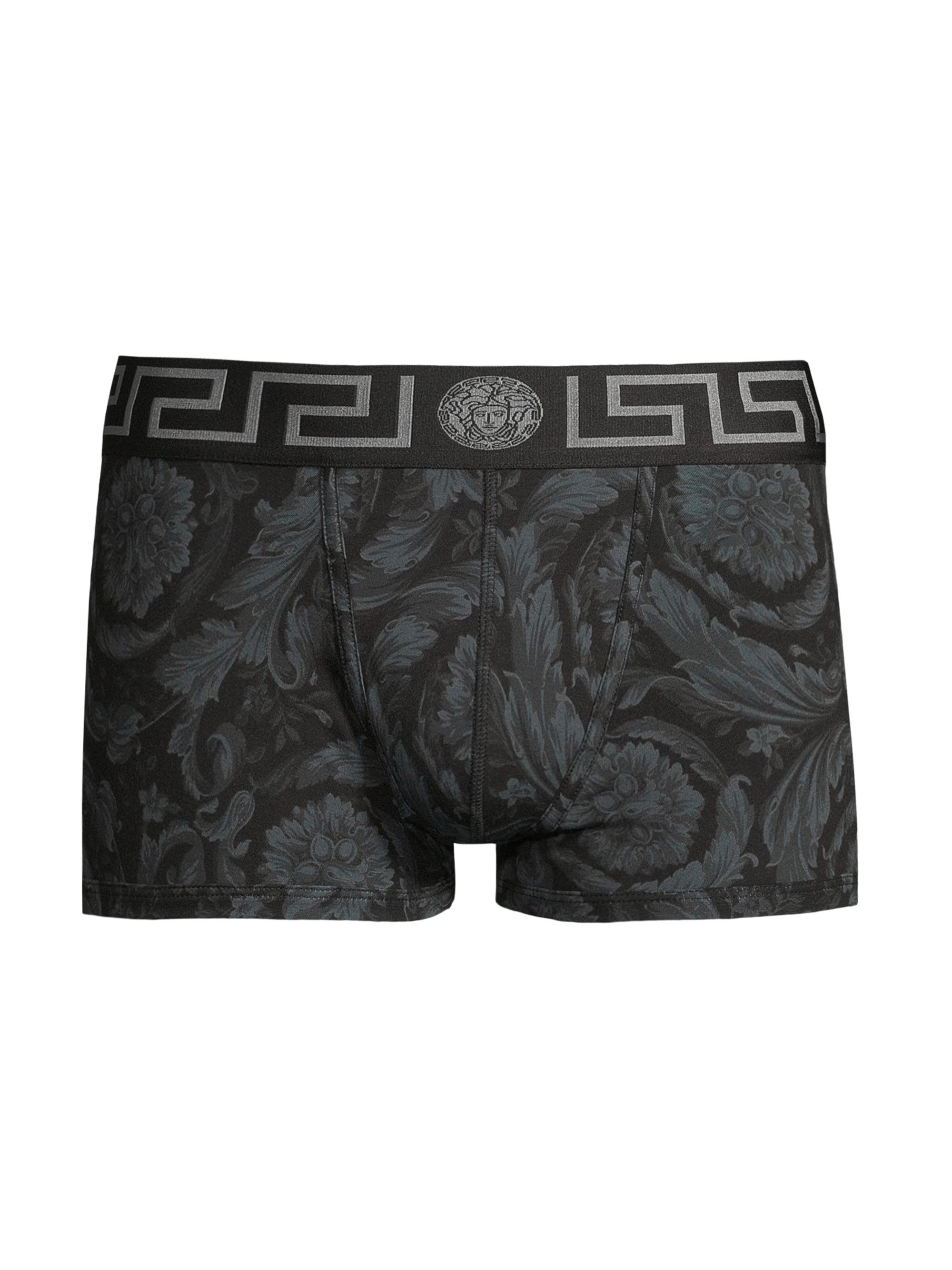 Versace Men's Logo Elasticized Waistband Jersey Boxers - Black Grey