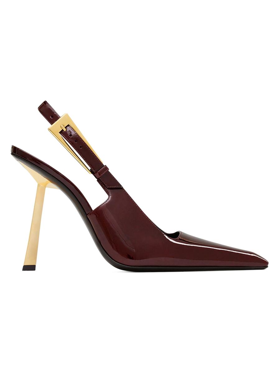 【送料込】Saint Laurent_Dune patent leather slingback pumps SAINT LAURENT Dune Patent Leather Slingback Pumps in Brown