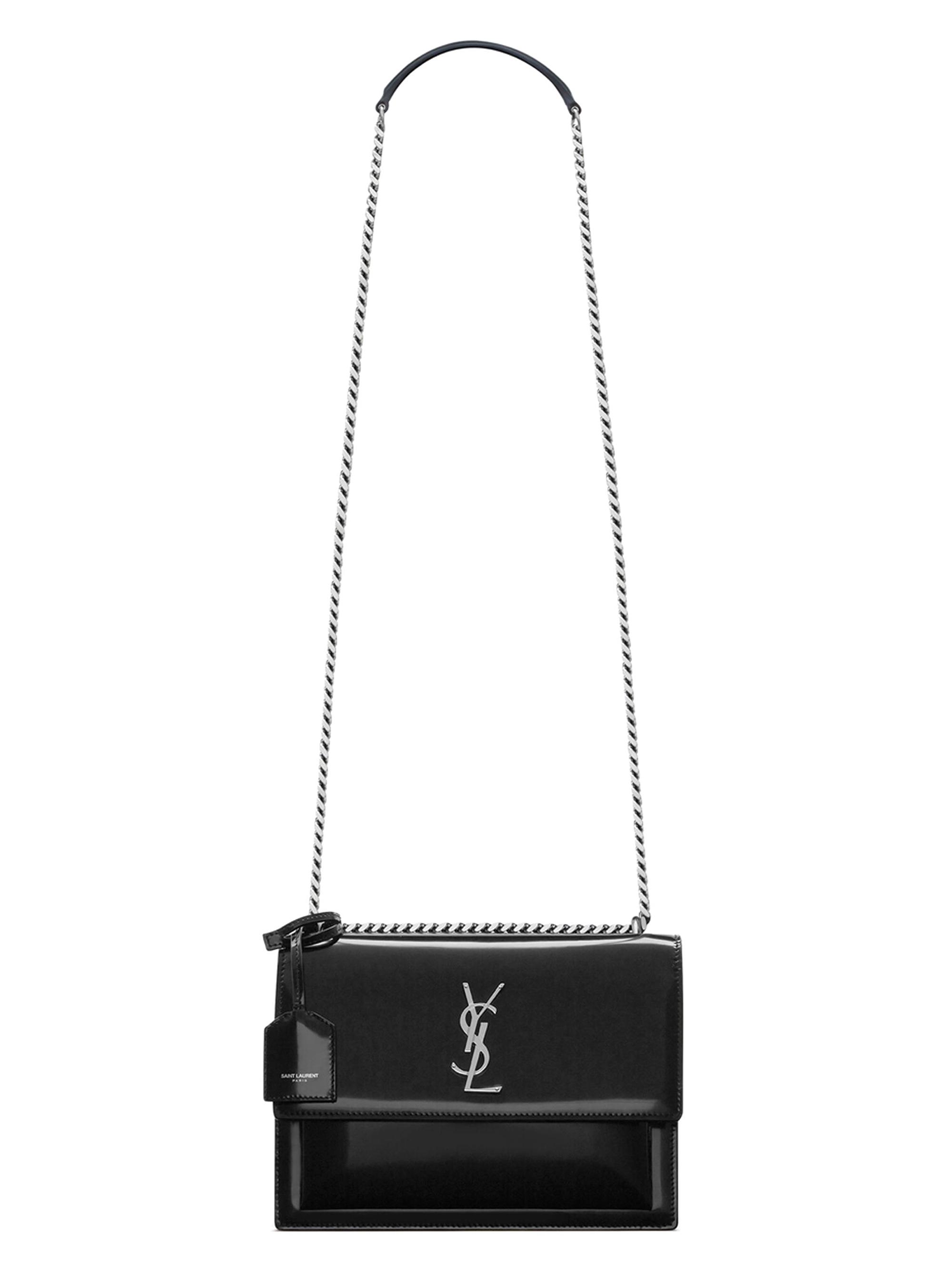 Saint Laurent Women's Sunset  Crossbody Bag In Shiny Leather - Black