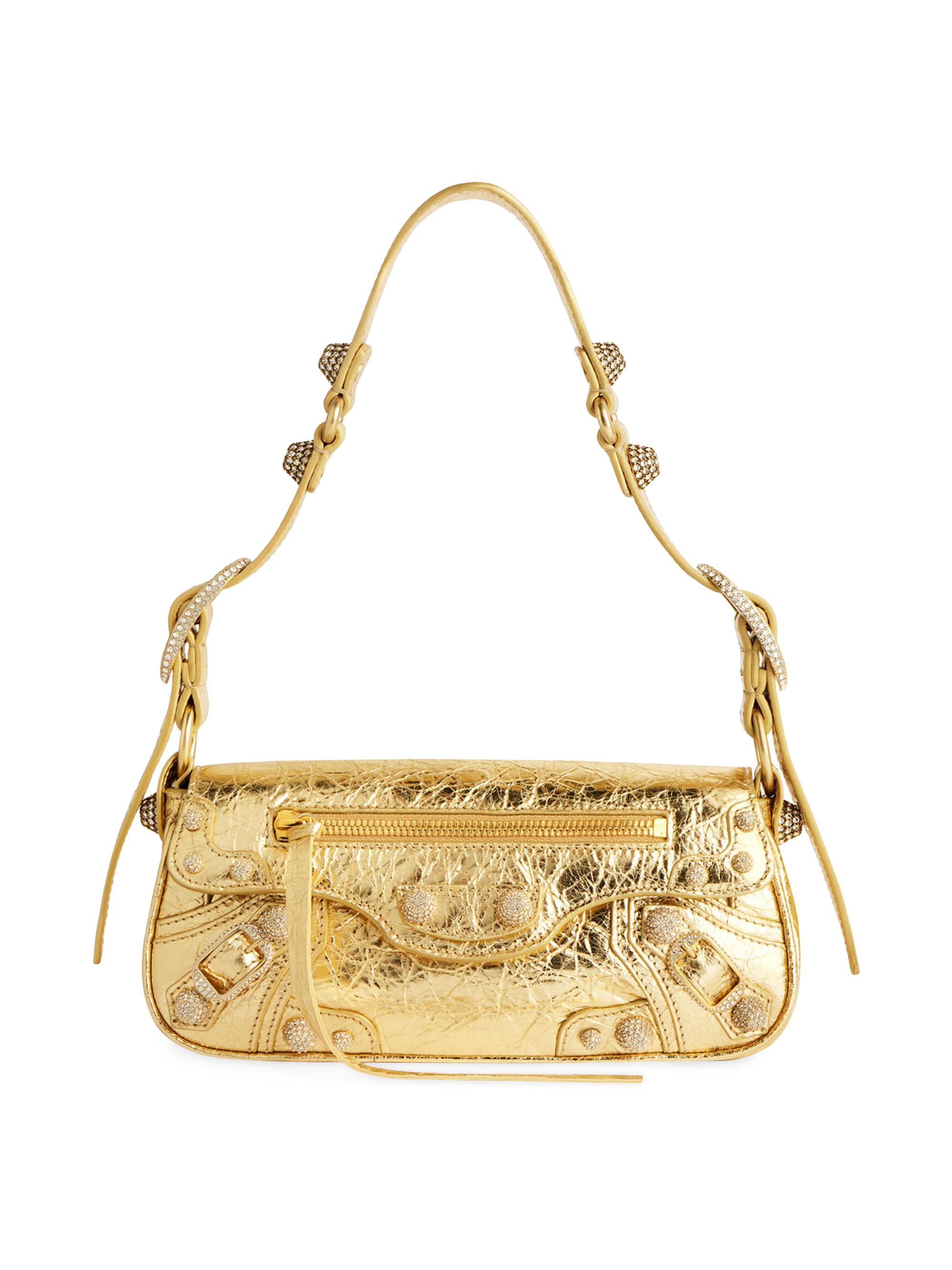 Balenciaga Women's Le Cagole  Sling Bag Metallized With Rhinestones - Gold