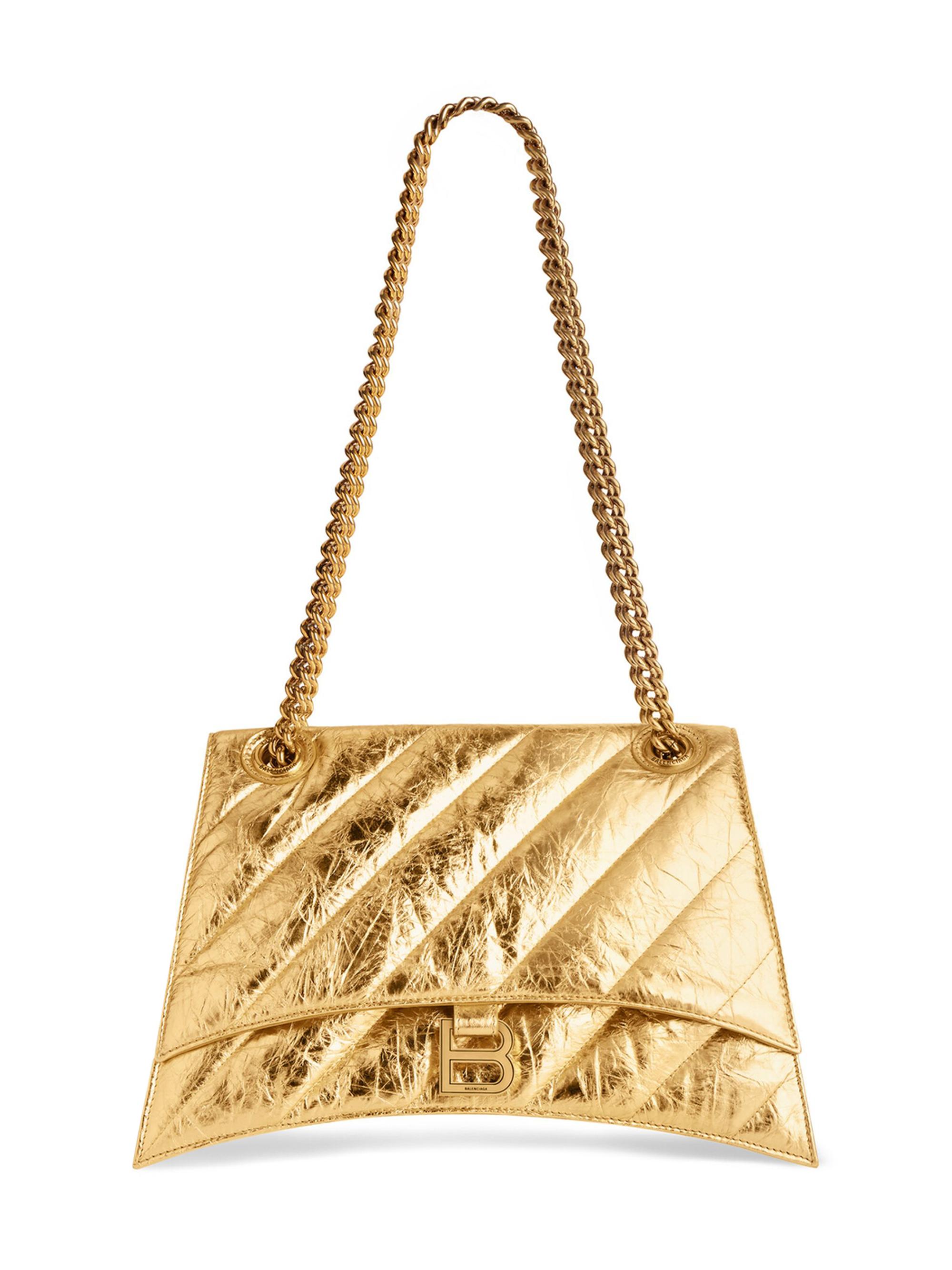 Balenciaga Women's Crush  Chain Shoulder Bag Metallized Quilted - Gold