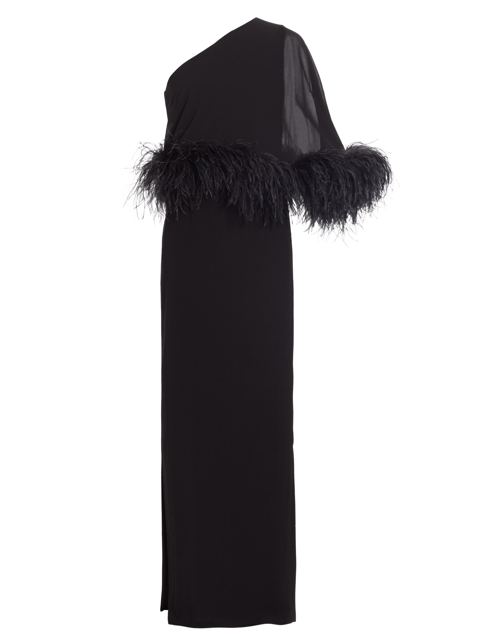 16Arlington Women's Alder Crepe Feather-Cuff Cape Gown - Black