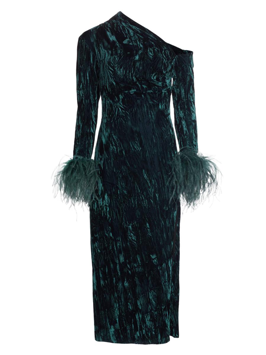 16Arlington Adelaide Velvet Feather-Cuff Midi-Dress | Saks Fifth Avenue