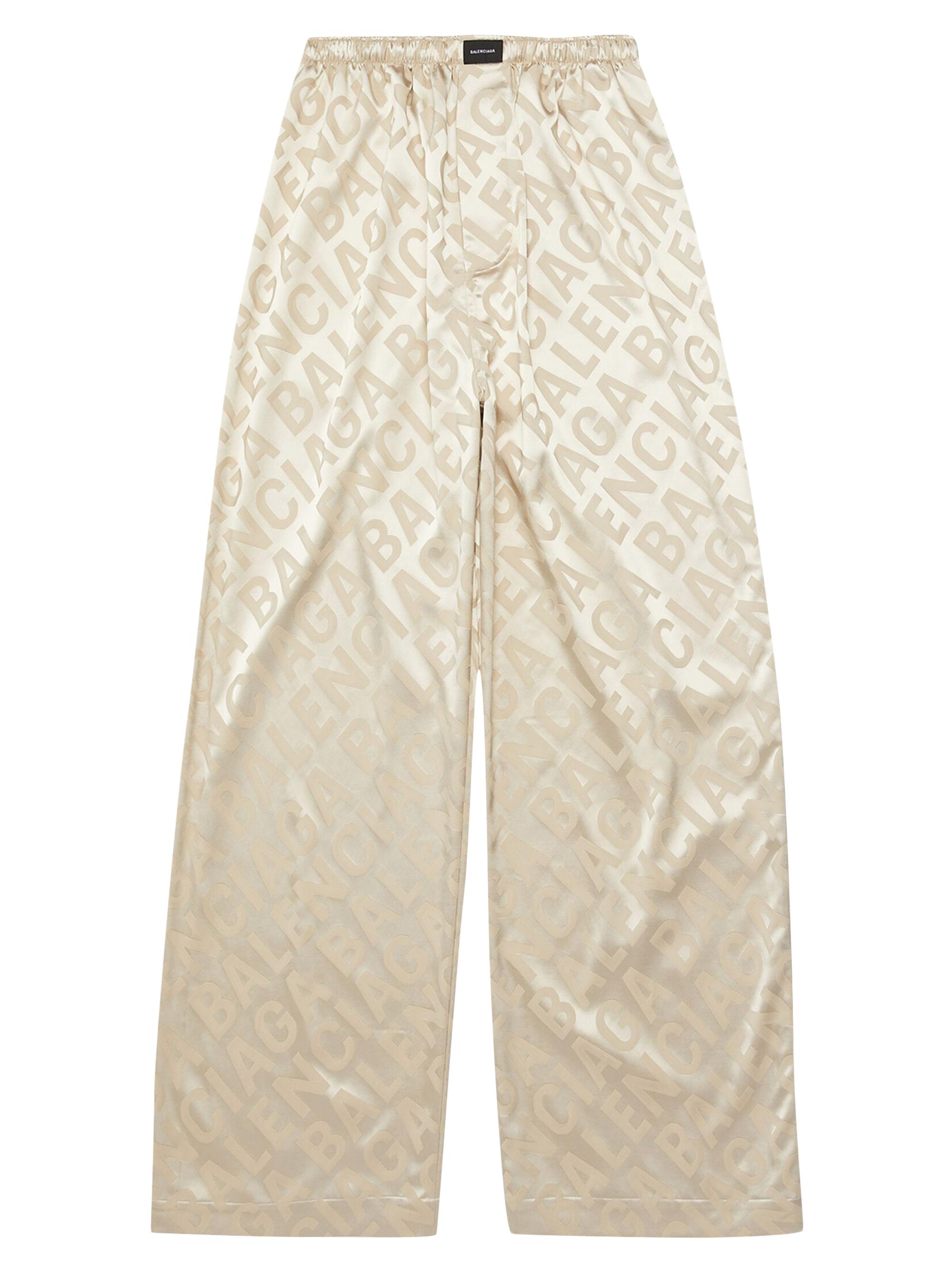Balenciaga Women's Large Allover Logo Pajama Pants - Beige