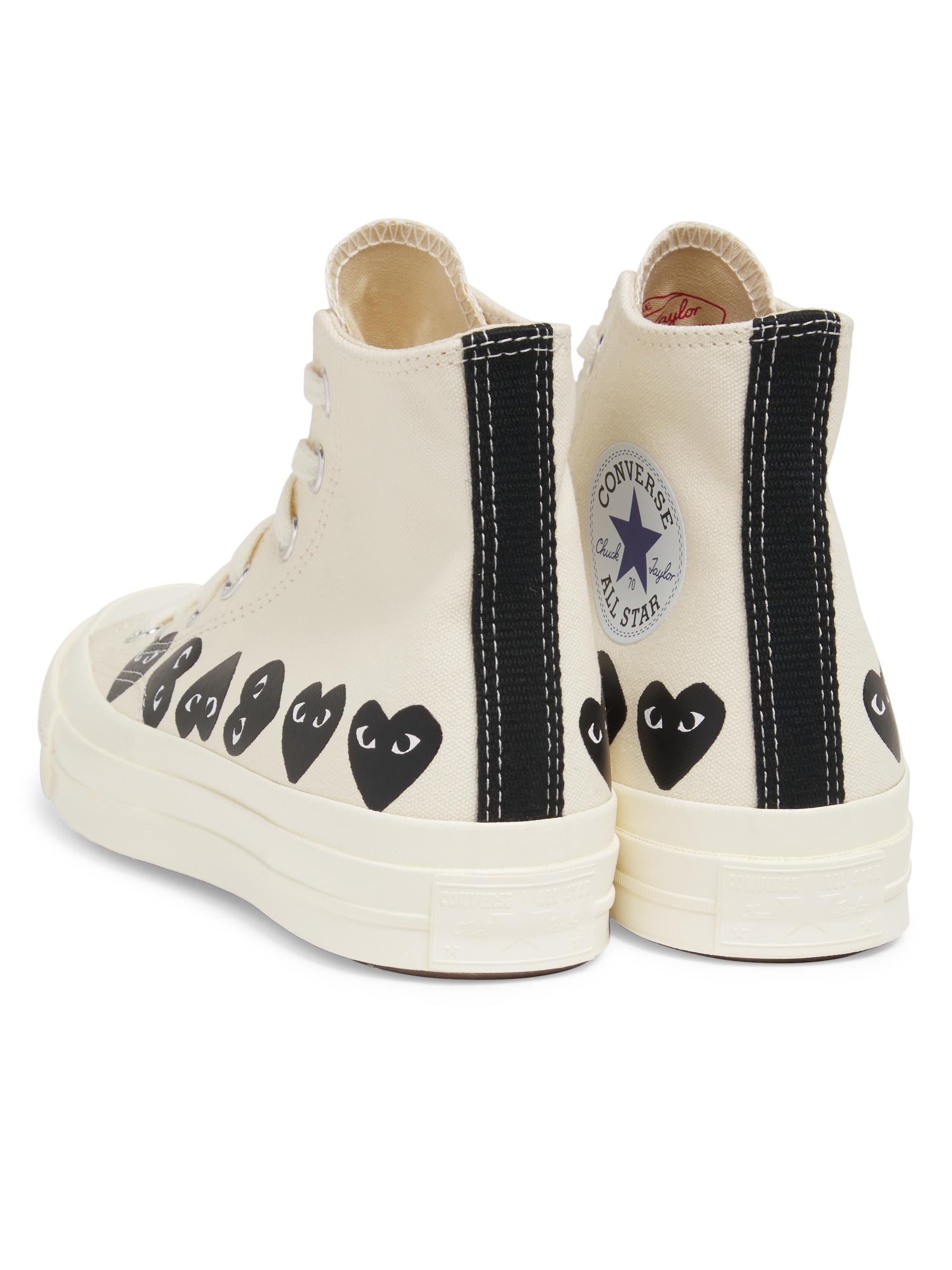 Comme des Garçons PLAY CdG PLAY x Converse Women's Chuck Taylor All Star Heart High-Top Sneakers - White - side view in White