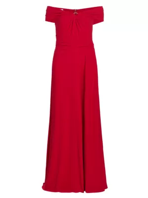 Talbot Runhof Women's Jersey Crêpe Off-The-Shoulder Gown - Ferrari