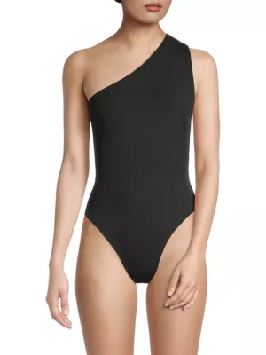Saint Laurent One Shoulder One Piece Swimsuit in Black
