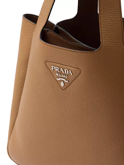 PRADA Metal Closure Top Handle Saffiano Leather Handbag Brown