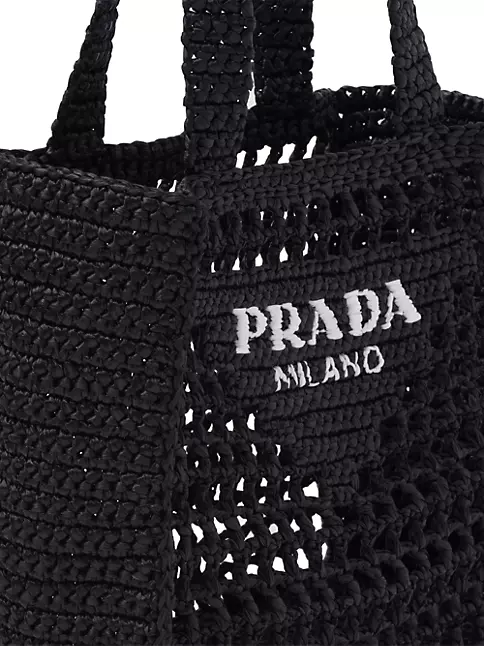 Prada Crochet And Leather Tote Bag in White