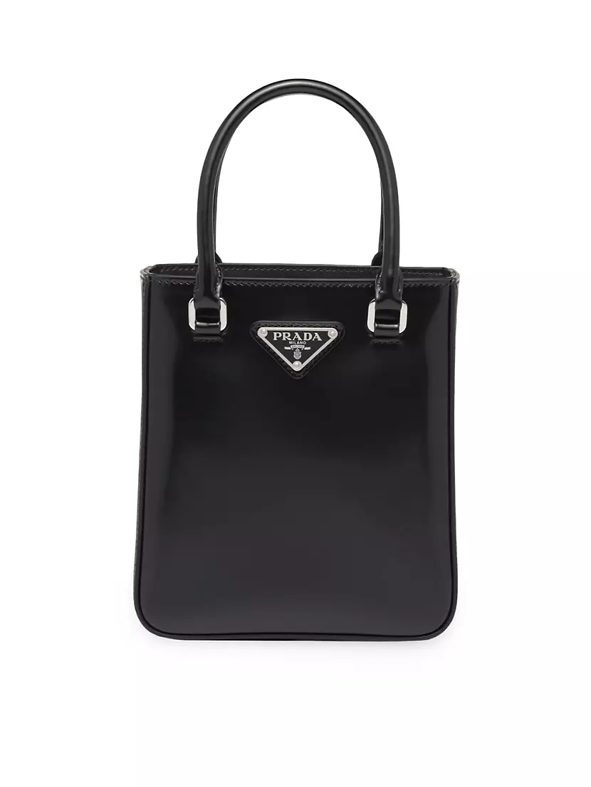 Prada Black Leather Silver 2 in 1 Evening Hoop Top Handle Satchel Bag