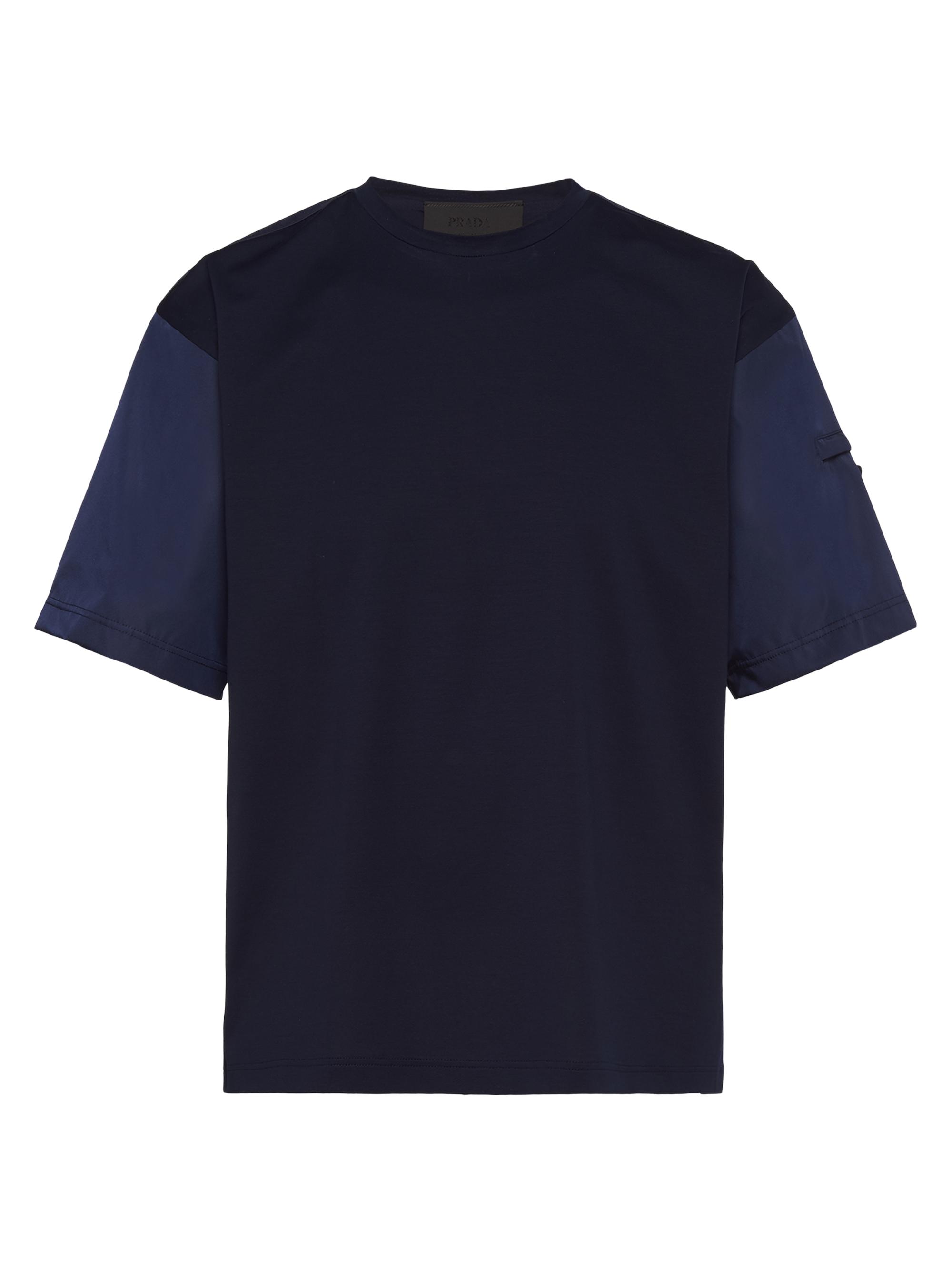 Prada Men's Stretch Cotton T-Shirt With Nylon Details - Blue