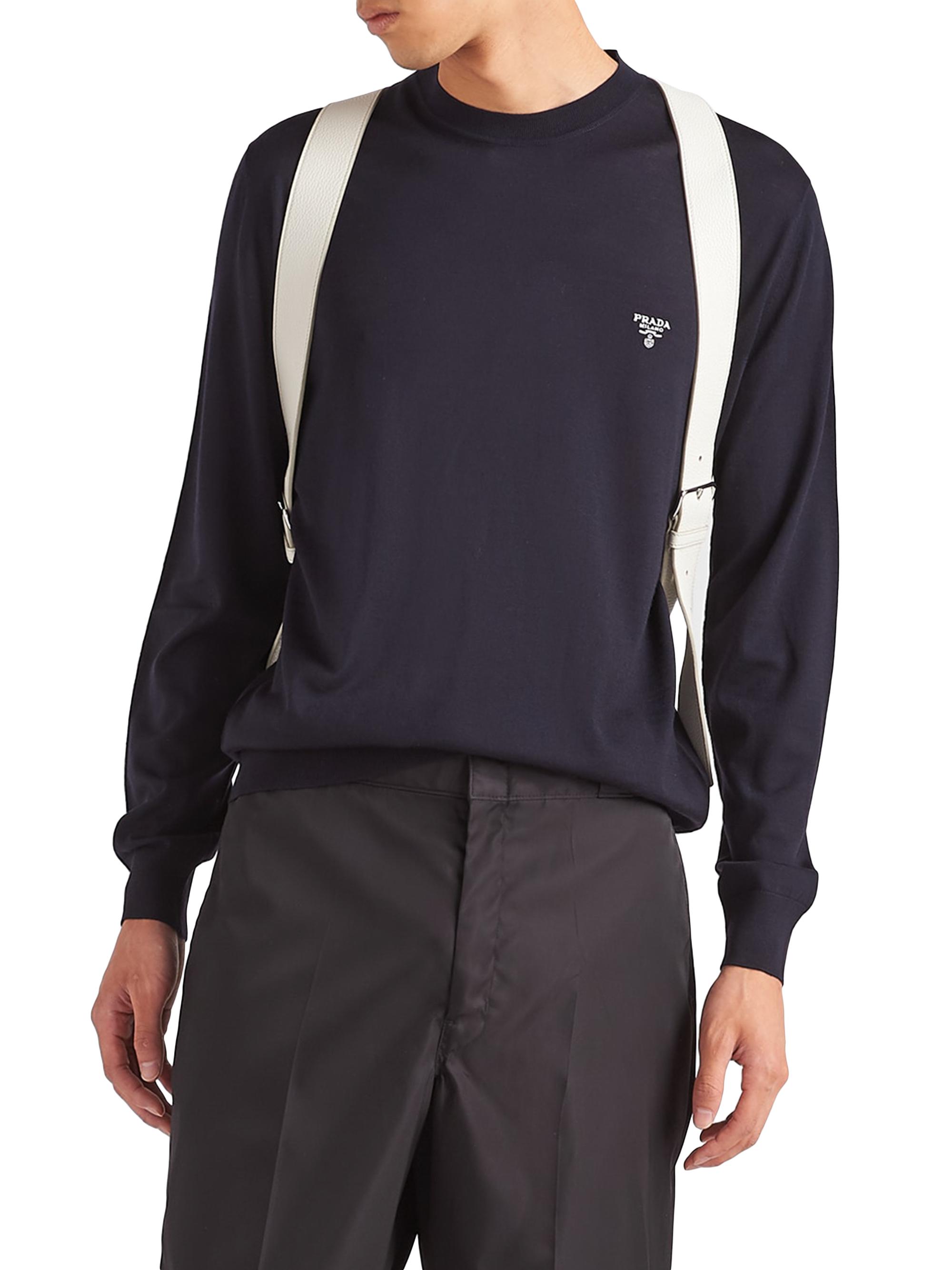 Prada Men's Superfine Wool Crew Neck Sweater - Navy Blue | Thumbnail 2