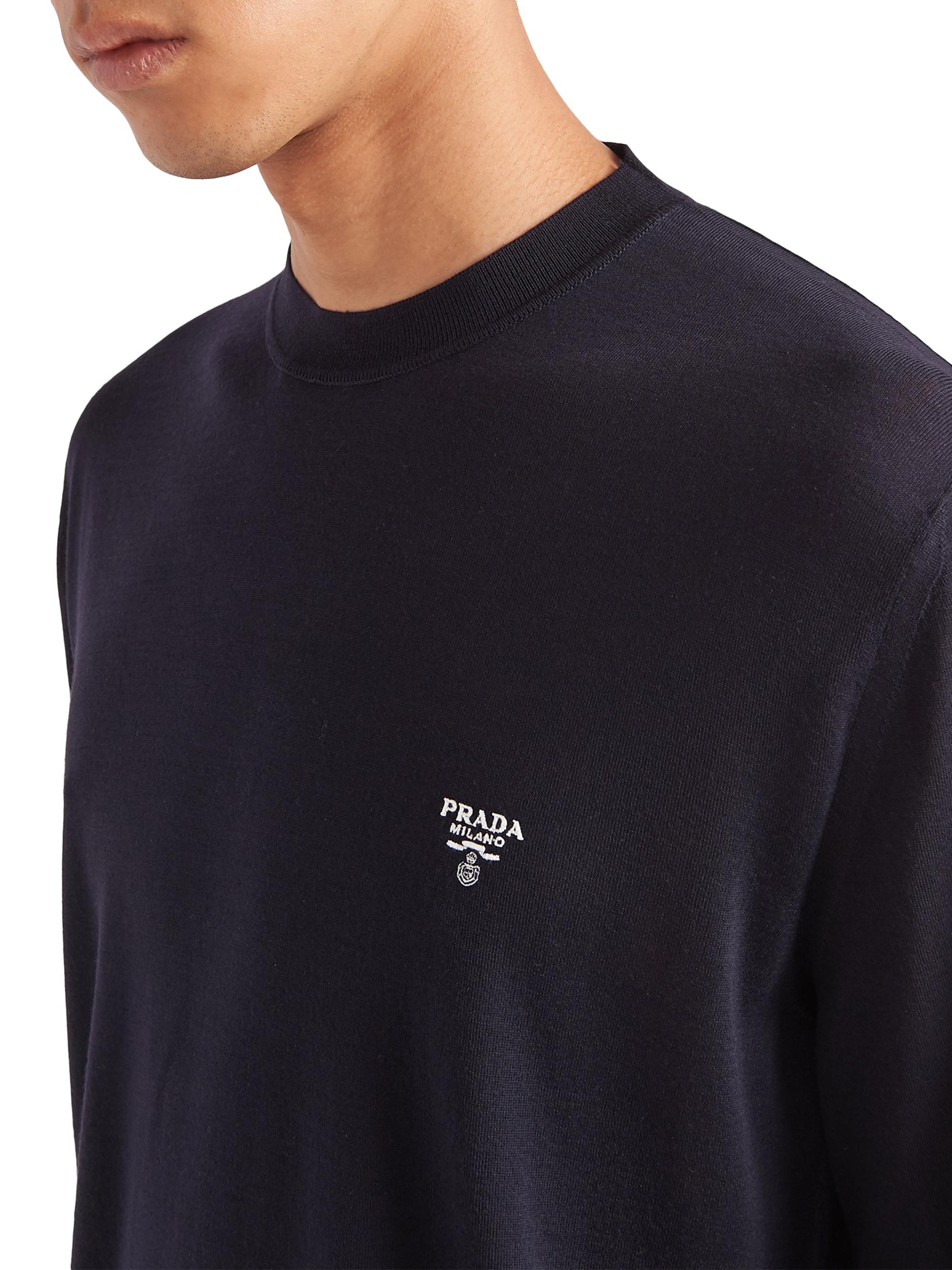 Prada Men's Superfine Wool Crew Neck Sweater - Navy Blue | Thumbnail 3