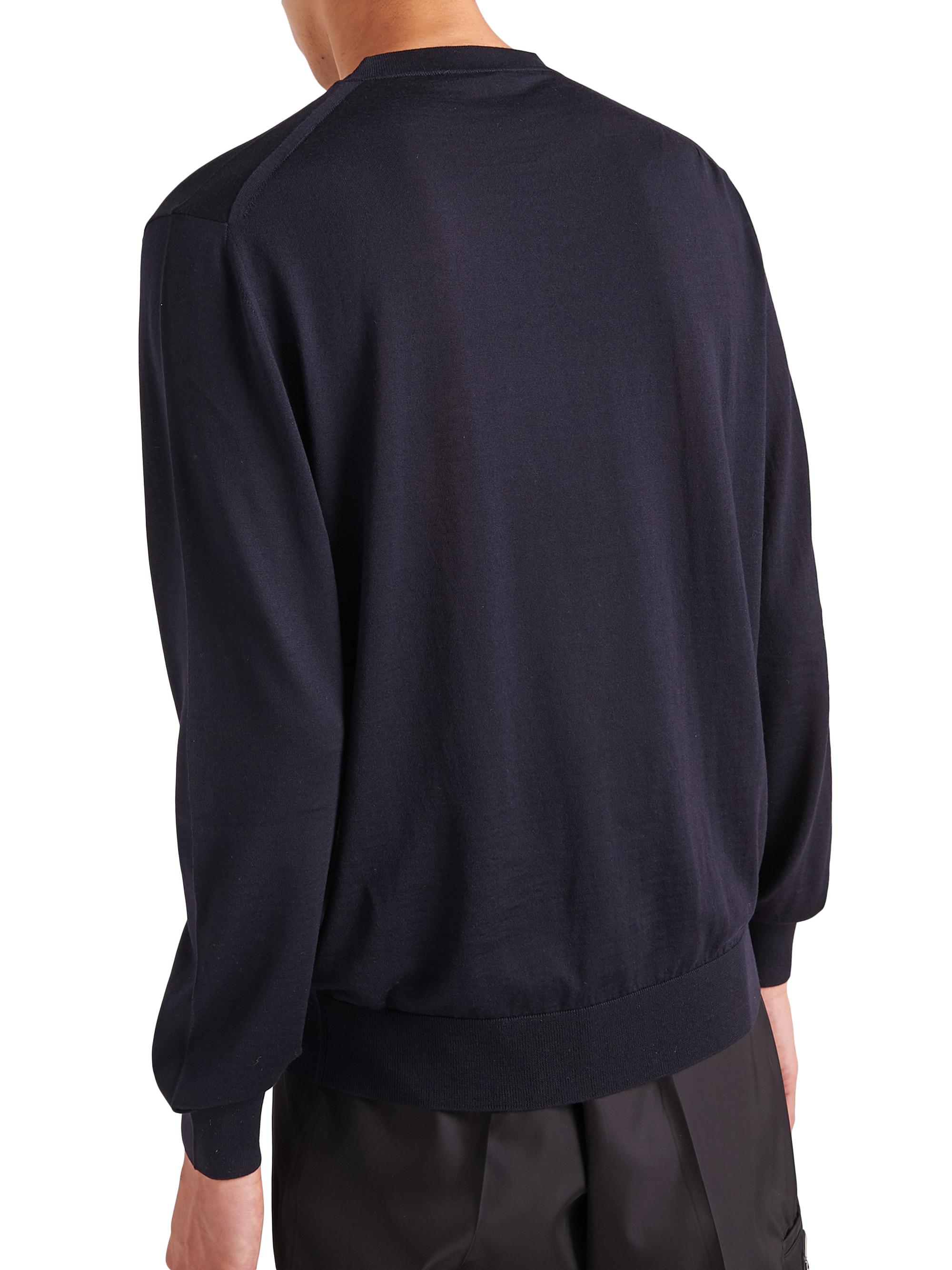 Prada Men's Superfine Wool Crew Neck Sweater - Navy Blue | Thumbnail 4