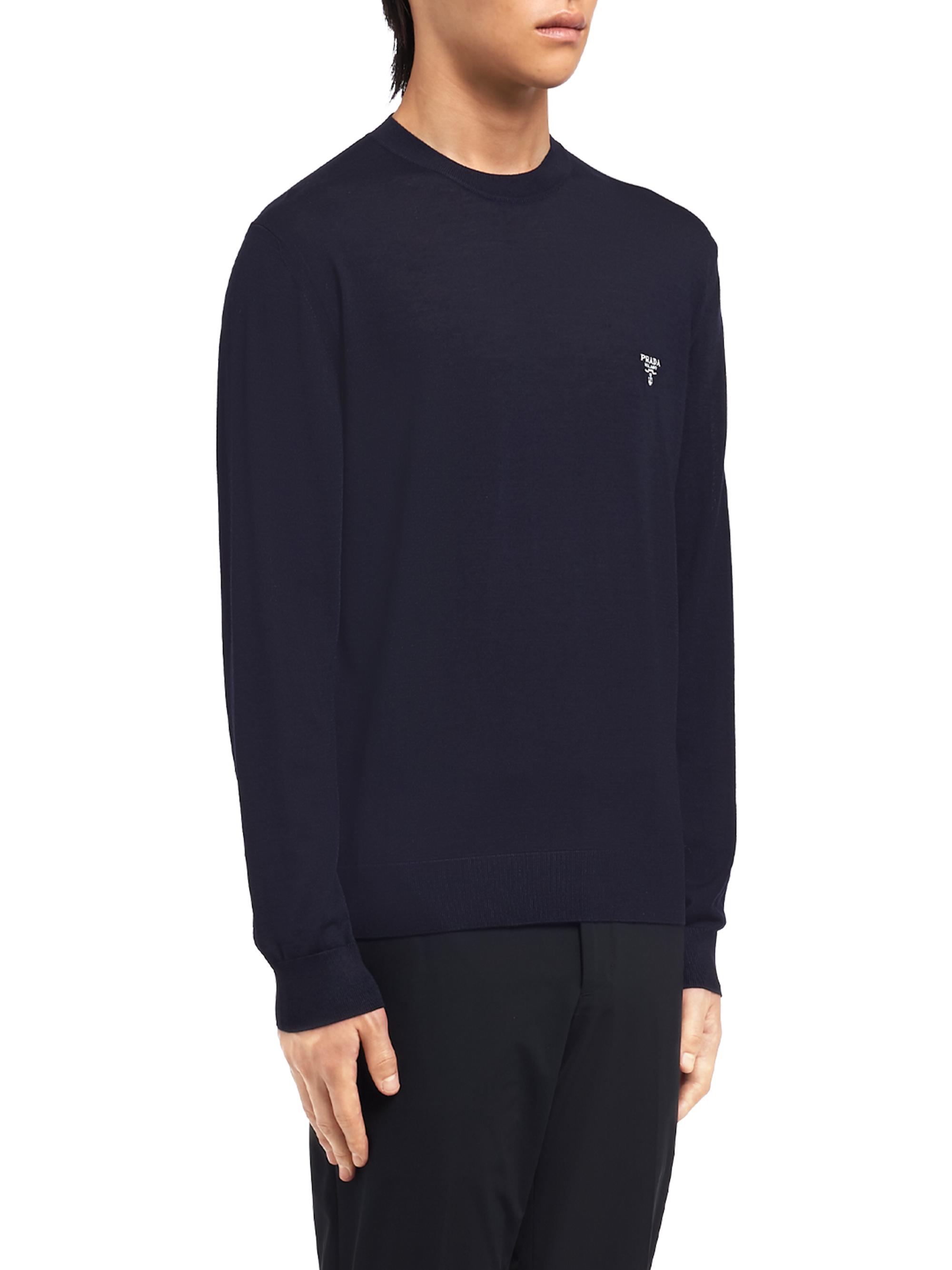 Prada Men's Superfine Wool Crew Neck Sweater - Navy Blue | Thumbnail 6