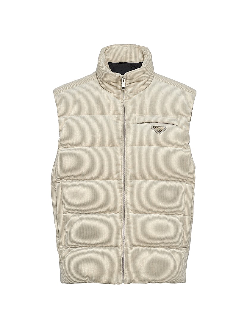 Shop Prada Cropped Corduroy Down Vest | Saks Fifth Avenue Shop Prada Cropped Corduroy Down Vest | Saks Fifth Avenue