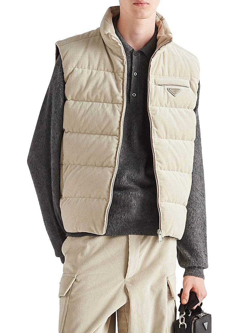 Shop Prada Cropped Corduroy Down Vest | Saks Fifth Avenue Shop Prada Cropped Corduroy Down Vest | Saks Fifth Avenue
