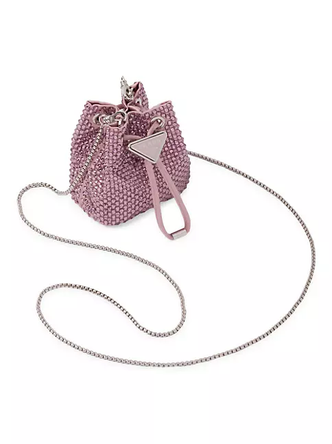 Triangle Mini Embellished Satin Shoulder Bag in Gold - Prada