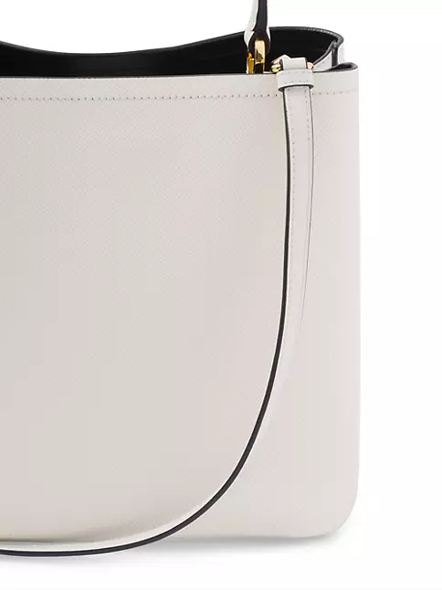 White/black Medium Saffiano Leather Prada Panier Bag