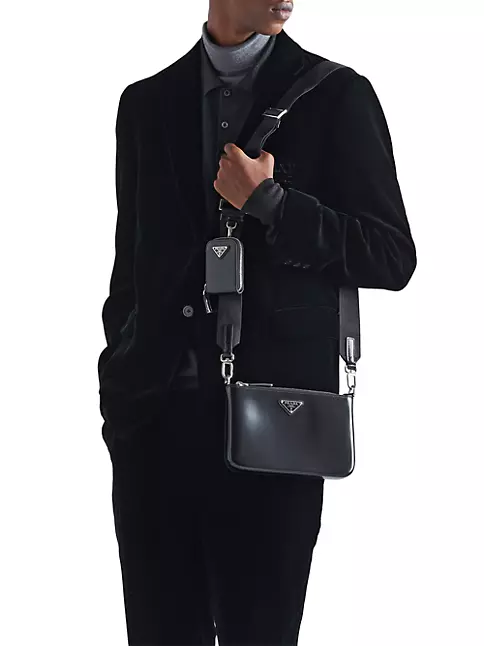 Brique Leather Shoulder Bag in Black - Prada
