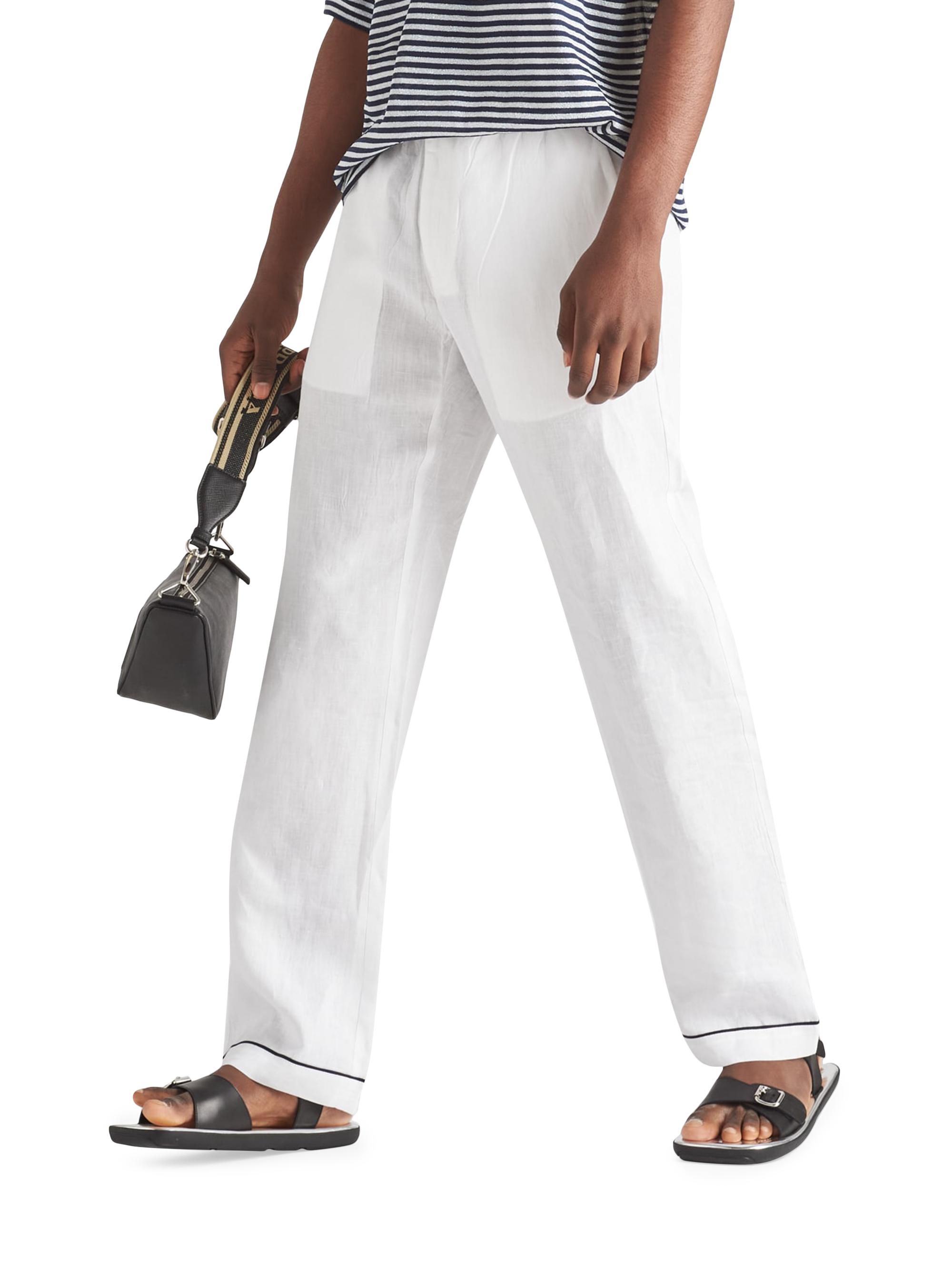 イタリア製　プラダ　PRADA 44 コットン　ノータックスラックス　ホワイト Prada Linen Pants | Saks Fifth Avenue