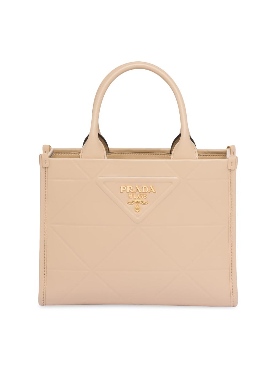 Prada Small Symbole Leather Top Handle Bag With Stitching