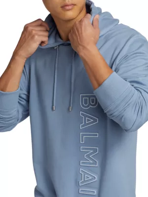 Balmain logo-embossed cotton hoodie - Blue