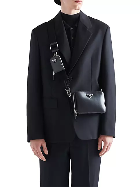 Prada Brique Brushed-Leather Crossbody Bag - Black for Men